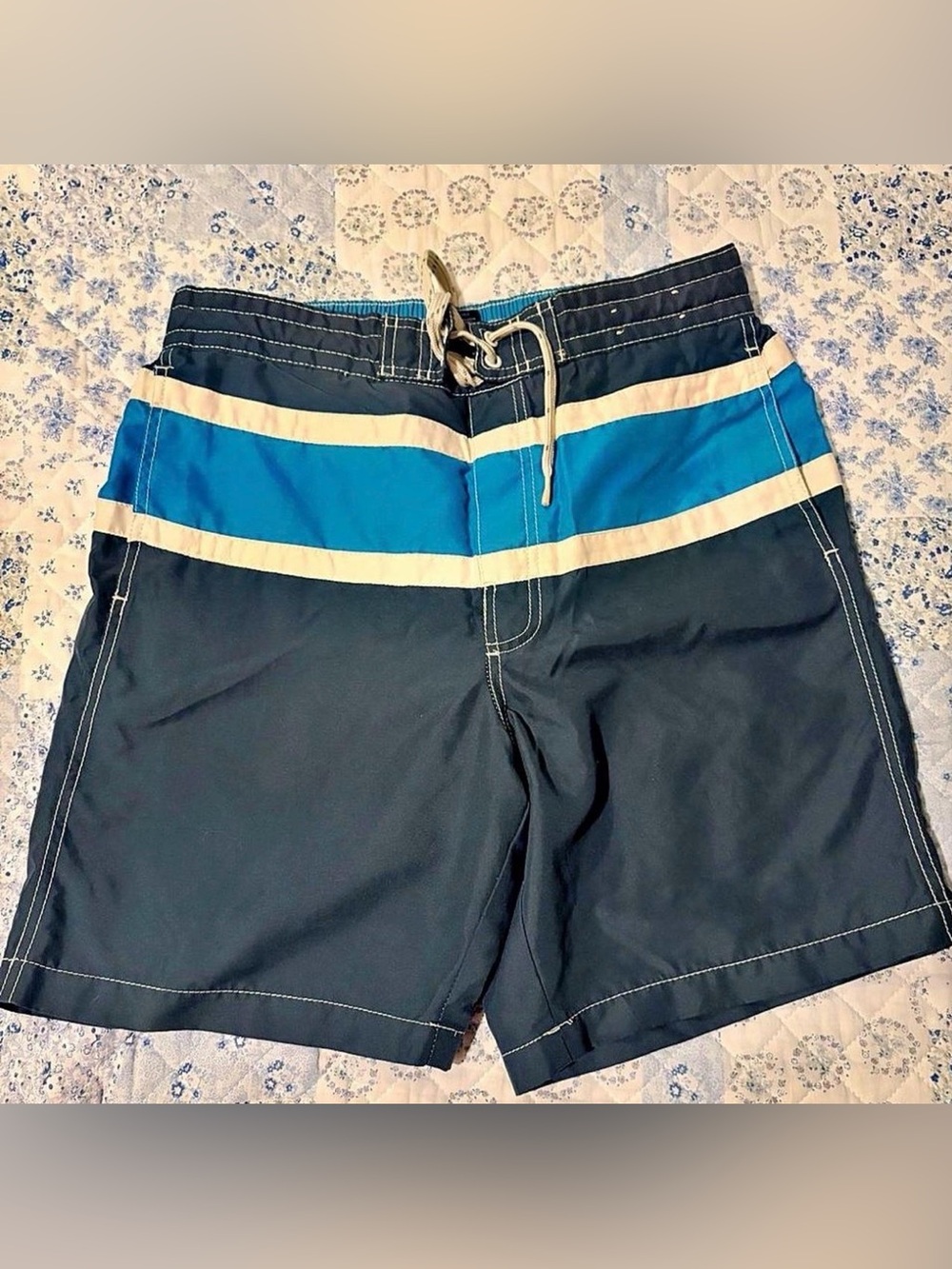 Vintage Caribbean Joe Men's Navy & Blue Stripe Swim Trunks